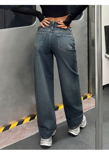 Kadın Düşük Bel Denim Pantolon Yeşil
