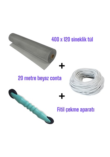0 Mt Beyaz Sineklik Contası + Fitil Çekme Aparatı + 400x120 Cm Si