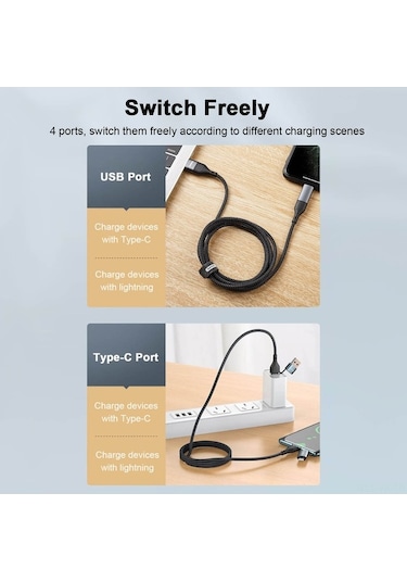 Willowhaven Remax Rc-011 4'lu Usb Kablosu: 3a Hızlı Şarj, 480mbps Aktarım, Type-c/lightning, Dayanıklı Dokuma - Siyah