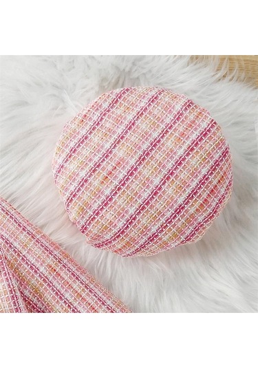 Açık Pembe Kızlar Sonbahar 3 Parça Kıyafetler 4y 5y 6y 7y Uzun Kollu Düğme Ceket Pilili Ekose Etek Şapka Seti Açık Pembe