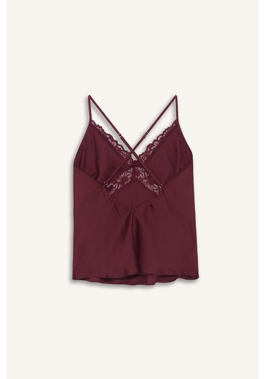 Defacto Regular Fit V Yaka Dantel Detaylı Askılı Saten Üst-fall İn Love G1670ax25aubr210 Bordo-br210