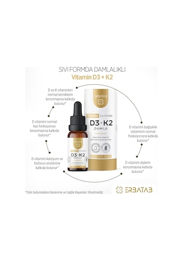 Erbatab D3 K2 İkisi Bir Arada Damla Vitamin 20 ML
