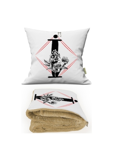 İ HARFİ Baskılı Kişiye Özel Hediye Dekoratif Yastık Opsiyonel Battaniye Hediye