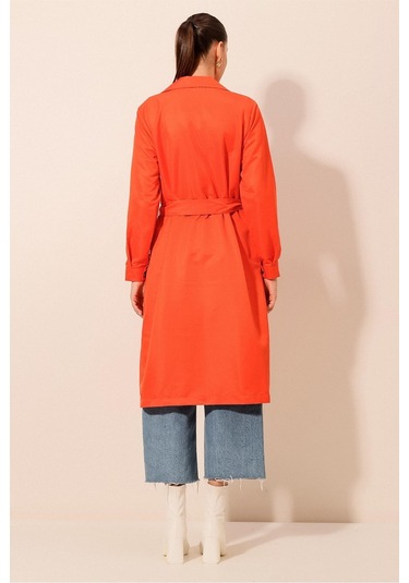 Bigdart 5853 Kruvaze Yaka Trençkot - Turuncu 001