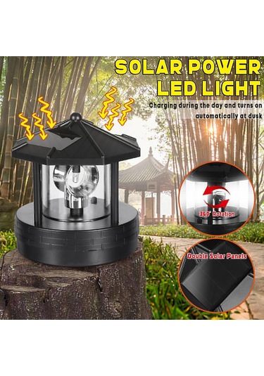 Güneş Enerjili Deniz Feneri, Led Işıklı Dekoratif Döner Güneş Enerjili Duman Kulesi, Bahçe, Çim, Veranda İçin Su Geçirmez Ip 44 Led Güneş Enerjili Işık, Siyah Diğer