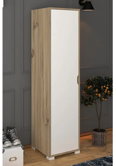 Nisan 40 Cm Açık Ceviz-beyaz 5 Raflı Kiler Tek Kapılı Banyo Ve Elbise Dolabı - Gardırop Açık Ceviz & Beyaz