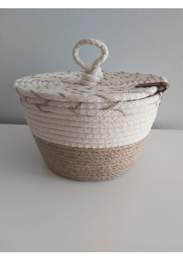Kapaklı Hasır Sepet Saklama Kutusu Düzenleyici - 20x12 cm
