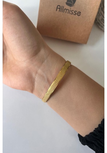 Altın Kaplama Sim Detaylı Çelik Kelepçe Bileklik - Altın