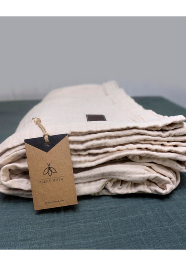 4 Katlı Müslin Yatak Örtüsü - Battaniye Pike %100 Organik Pamuk Dört Mevsim Yumuşak Gots Sertifikalı Ekru