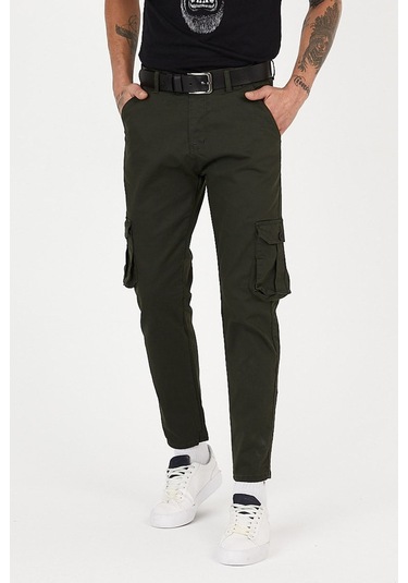 Siyah Renk Körüklü Paçası Lastiksiz Kargo Pantolon haki