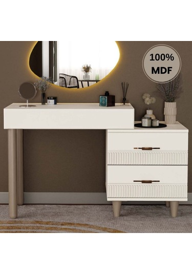 Menekşe Mdf Makyaj Masası Ledli Ayna Dahildir Kırık Beyaz