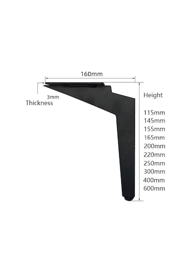 Sones Lh-dj08 Ayarlanabilir Bıçak Şeklinde Metal Mobilya Destek Ayakları, Yükseklik: 62cm Mat Siyah