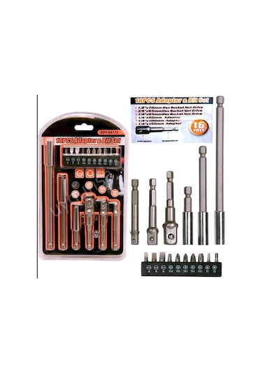 Bits Uç Bağlantı Adaptör Seti Lokma Bağlantı 16 Parça Tornavida U