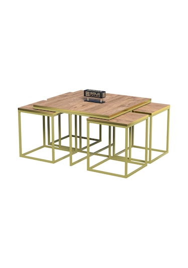 Orta Sehpa Ve Zigon Sehpa 5'li Lüx Set Altın Ceviz