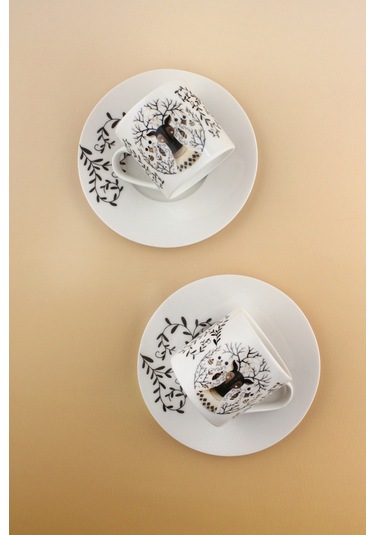 Christmas Deer İki Kişilik Porselen Kahve Fincan Takımı Beyaz