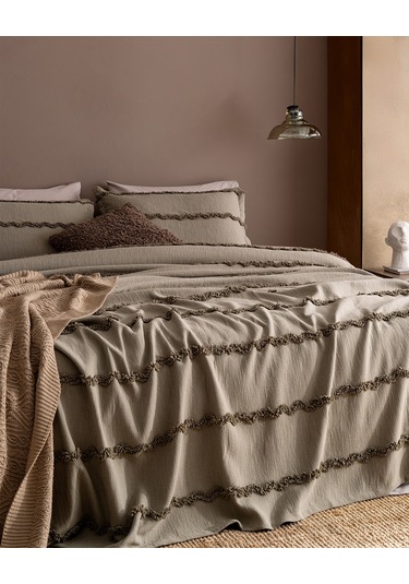 Madame Coco Rostrenen Tek Kişilik Pamuklu Yatak Örtüsü - Haki 8684427179895 Çok Renkli