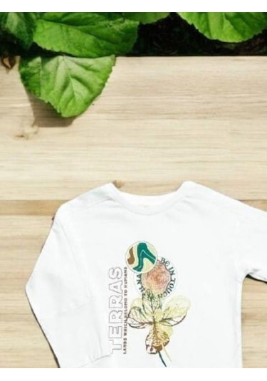 Çikoby Erkek Çocuk Terras Yazılı Sweatshirt-14863 Ekru