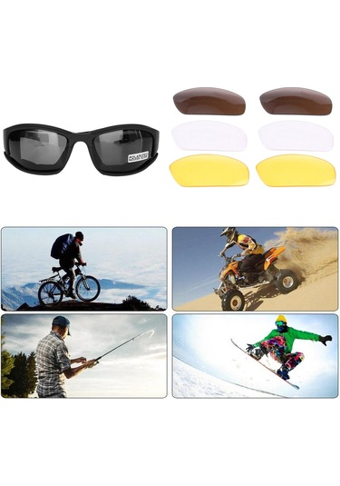 Yaozixa Askeri Kaliteli 4 Çeşit Lensli Polarize Koruyucu Gözlük - Rüzgar, Kum Ve Uv Koruma - Bisiklet, Sürüş, Outdoor Etkinlikler İçin Gri