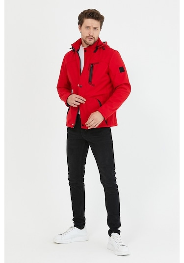 Mero Life Içi Kürklü Kapüşonlu Su Ve Rüzgar Geçirmez Softshell Erkek Mont Kırmızı