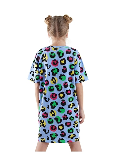 Denokids Leopar Kız Çocuk Oversize Elbise Renkli Çok Renkli