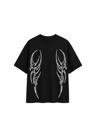 Zaee Inferno Tribal Oversize Tişört Siyah