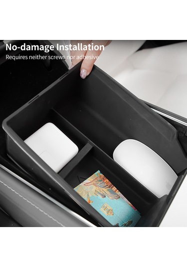 Mufunye Tesla Model 3 Y İçin Orta Konsol Düzenleyici Tepsi Araba Depolama Kutusu Yedeği, Siyah