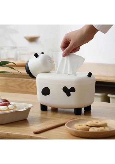 White-2 In 1 Doku Kutusu Tutucu İnek Şekli Dağıtıcı Kürdan Tutucu Masaüstü Tuvalet Kağıdı Kutusu Konteyner Peçete Saklama Kutusu Ev Dekor