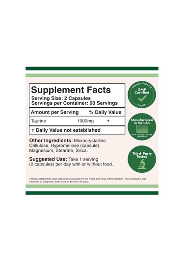 Double Wood Taurine 1000mg Per Serving, 180 Capsul.from The A...