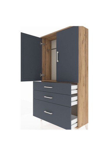 Arges Dolap Tek Raflı 3 Çekmeceli Tek Askılı 88x30x163 Çam-antrasit Atlas Çam