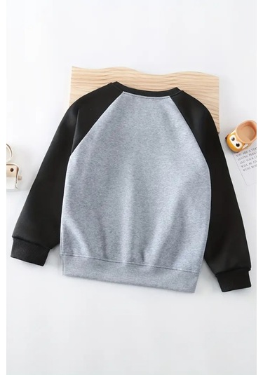 Unisex Gri-siyah Reglan Sweatshirt Legendary Baskılı, Uzun Kollu Gri Siyah