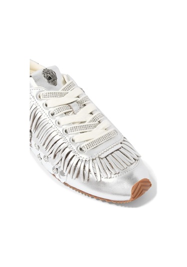 Kurt Geiger Islington Fringe %100 Premium Deri, Lüks Tasarım Kadın Sneaker Gümüş