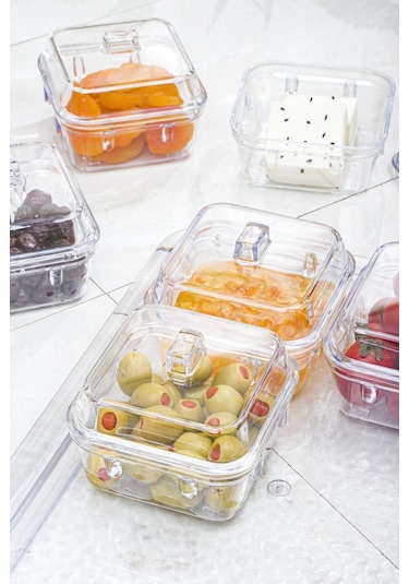 Akrilik Şeffaf 6 Lı Kapaklı Kahvaltılık Kahvaltı Seti & Saklama Kabı Cam Değildir Şeffaf