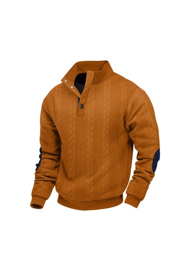 Erkek Sonbahar Dik Yaka Uzun Kollu Günlük Açık Hava Spor Gömleği Kahverengi