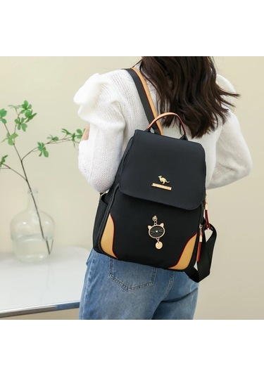 Lichen Kadın Moda Yönlü Naylon Sırt Çantaları Su Geçirmez Büyük Siyah