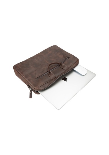 Apollo 13-14 İnç Deri Laptop Çantası Tn03 Kahve Kahverengi