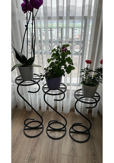 Modern Style Home 3 Lü Saksılık Çiçeklik Siyah