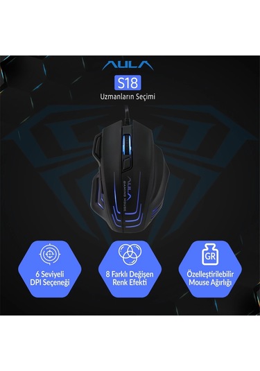 Aula S18 6400 Dpı 1000hz Siyah Kablolu Gaming Mouse Diğer