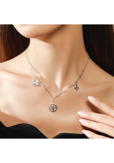 Tancise 925 Ayar Gümüş Klasik Moda Kişilik Kadın Kolye Moda Hediye Çok Renkli