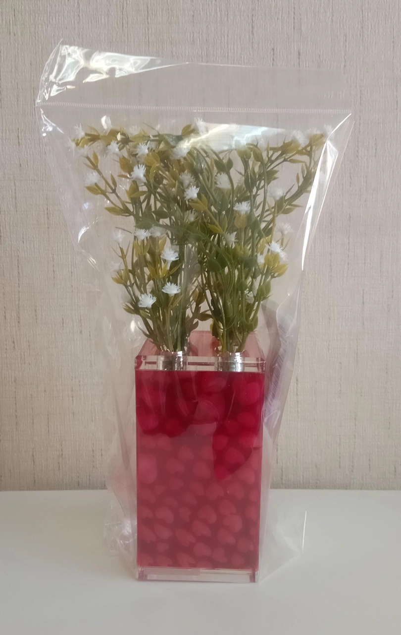 2 Adet Vazo Dahil,vazoda Çiçek,beyaz Yapay Çiçek,vazo Dekoratif Kalpli 7x7x17cm Çok Renkli