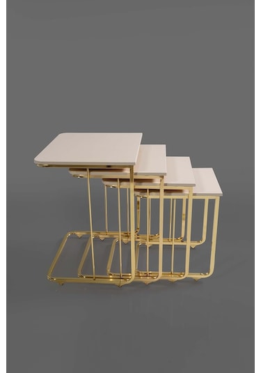 Tekerlekli Veys Sehpa Gold 4 Lü Zigon Sehpa - Orta Sehpa - Yan Se (550703428)