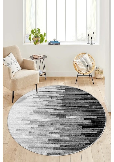 West Home Dijital Baskı Yıkanabilir Kaymaz Taban Leke Tutmaz Yuvarlak Gri Mutfak Halısı Salon Halısı Wh 248 Grey Yuvarlak