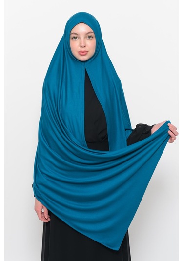 Hazır Pratik Geçmeli Lüks Düz Penye Şal Çapraz Hizalı Açık Petrol