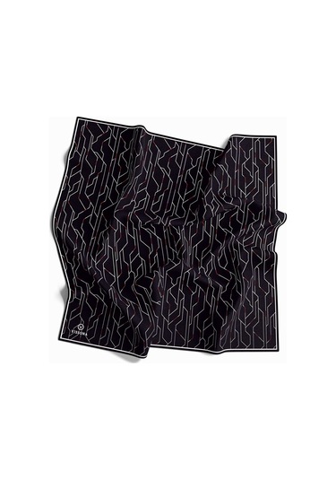 Vissona Siyah Krem Dijital Desen Tivil İpek Eşarp 6246-01-03