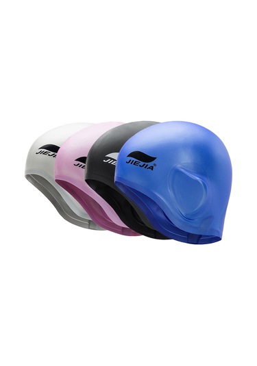 Geeksen Gri Silikon Yüzme Şapka 3d Kulak Koruyucu + Burun Klembi + Kulak Tıkacı - Temizliği Kolay, Hızlı Kuruyan Gri