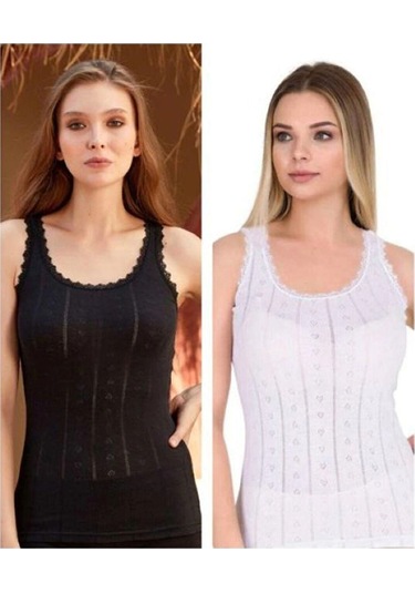 Kit İç Giyim Berrak 8049 6'lı Siyah Ve Beyaz Renkler Kalın Askılı Kadın Atlet Siyah - Beyaz