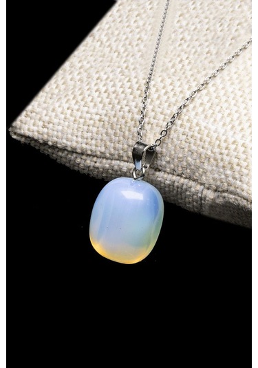 Sertifikalı Gümüş Aparatlı Doğal Opal Taşı Kolye Çok Renkli