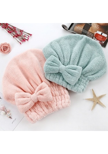 Fortunelane Pembe Kalın Yün Saç Kurutma Şapka - Hızlı Suyu Emici Banyo Saçı Koruması Pembe