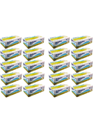Dolphin Tek Kullanımlık Lateks Beyaz Pudralı Medium Muayne Eldiveni - 20 x 100 Adet