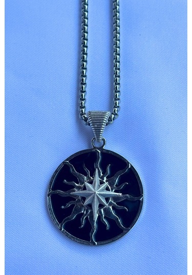 Pusula Güneş Tanrısı El İşçiliği Paslanmaz Çelik Zincir Erkek Kolye Gümüş