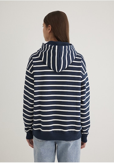 Mavi - Mavi Logo Baskılı Lacivert Çizgili Sweatshirt 1s10118-81518 Mavi